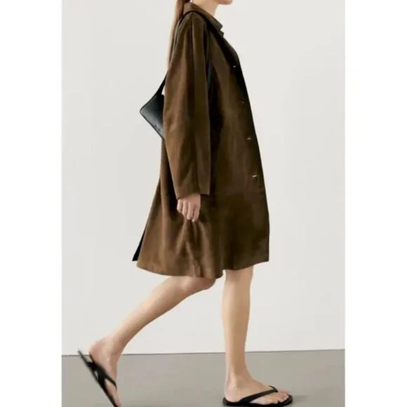 Massimo Dutti Suede Leather Trench Coat